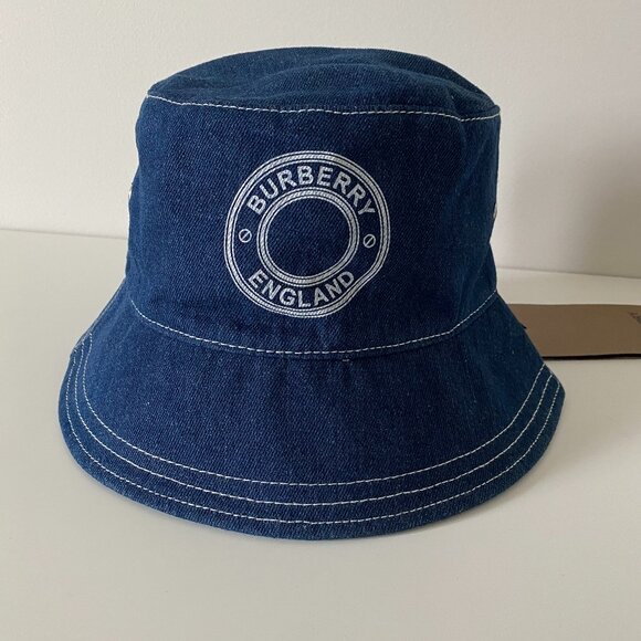 BURBERRY Blue Denim Circle Logo Bucket Hat - Picture 2 of 4